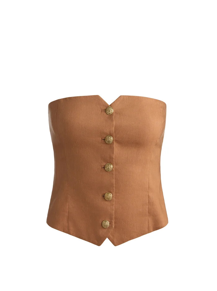 KELCEY STRAPLESS LINEN VEST | Alice + Olivia