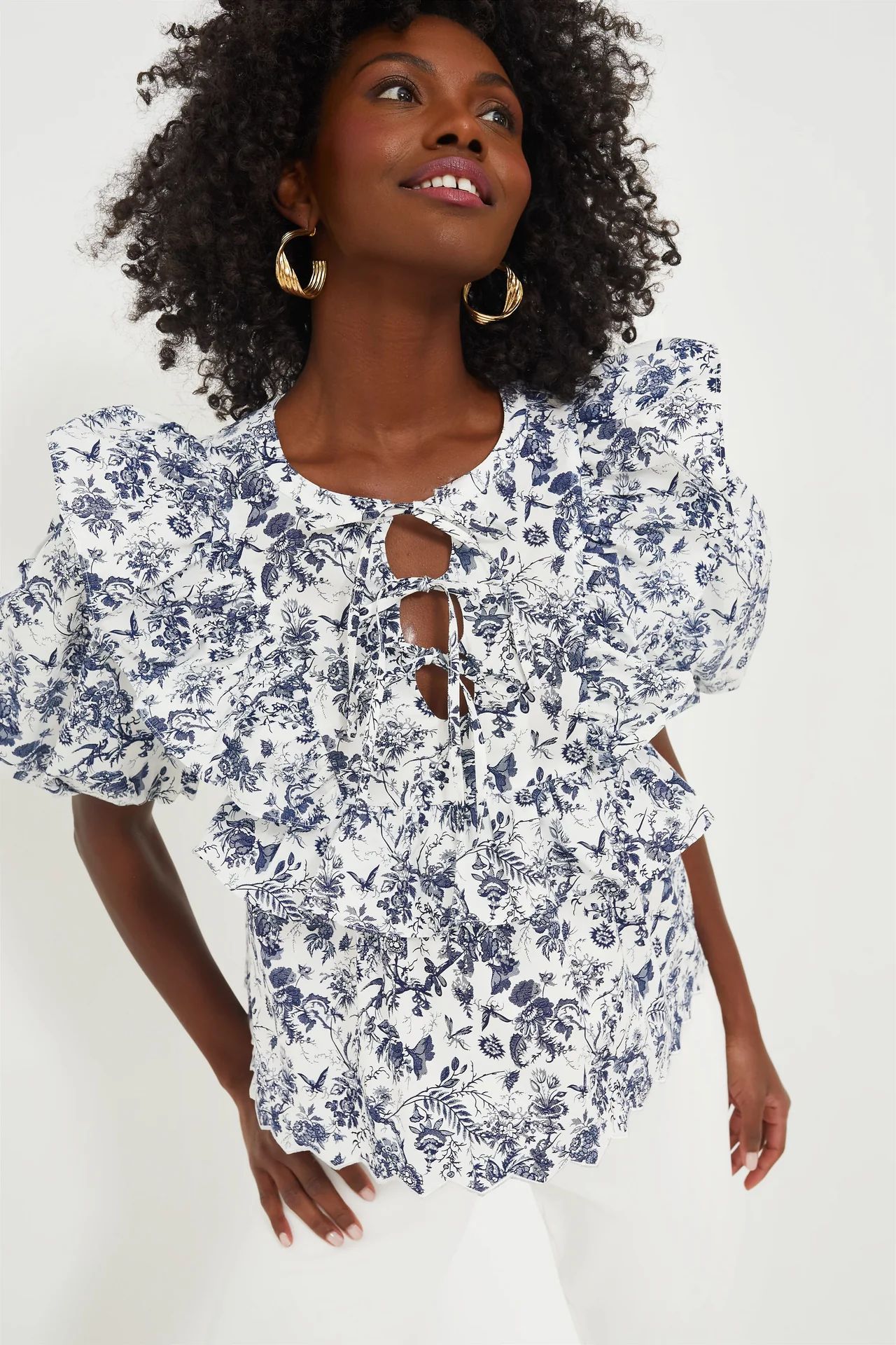 Navy Floral Ruffle Nadia Blouse | Tuckernuck (US)