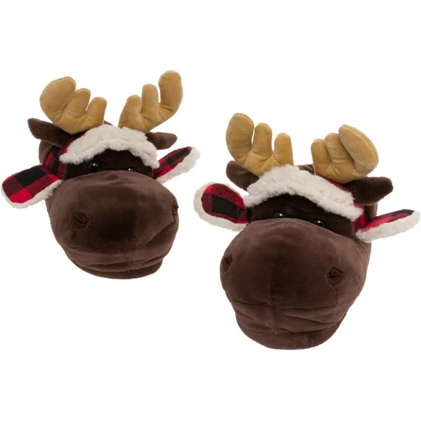 FUNZIEZ! - Holiday Moose Slippers - Fuzzy Animal Slippers Novelty House Shoe (Brown, Large) - Wal... | Walmart (US)