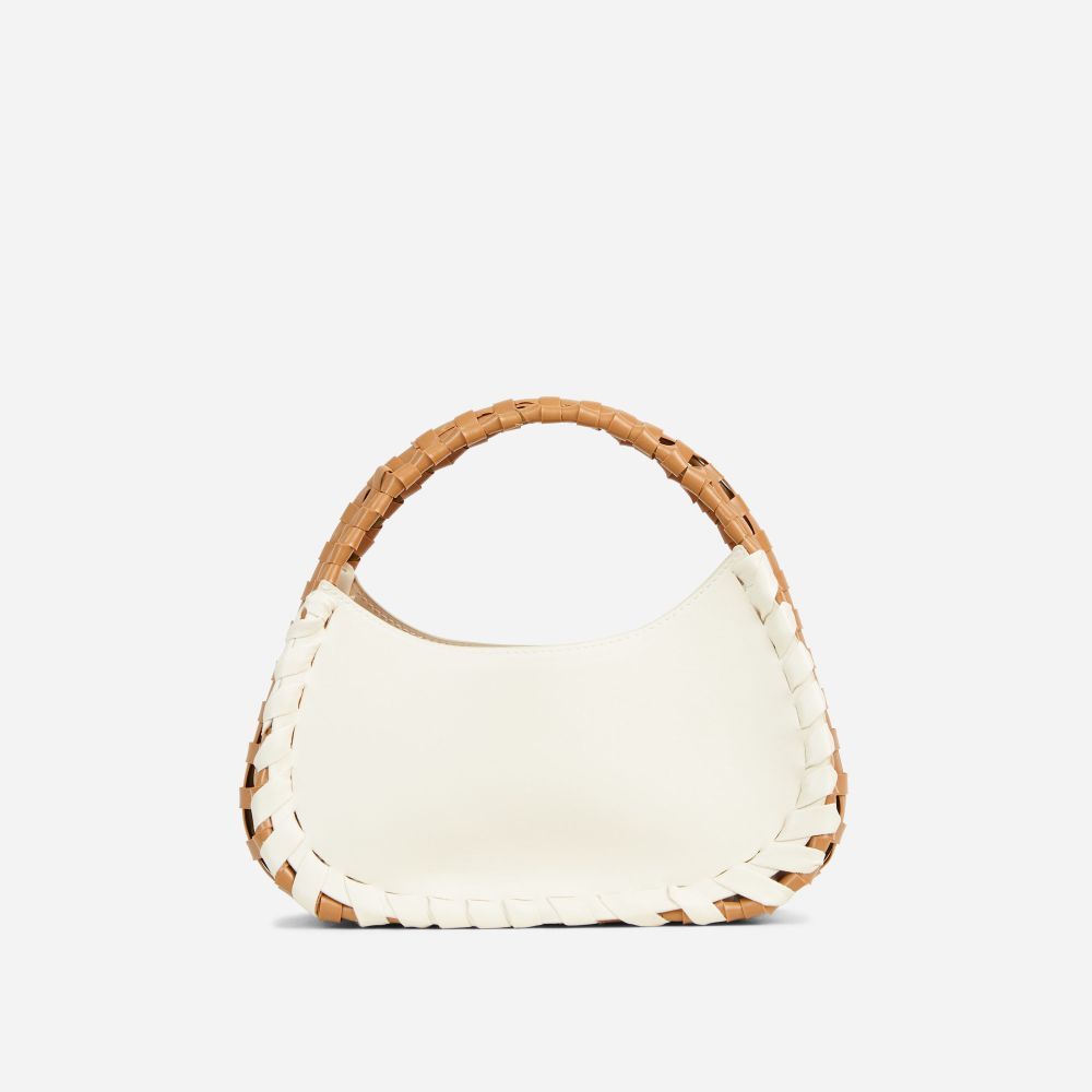 Arun Wicker Detail Shaped Shoulder Bag In Cream Faux Leather | Ego Shoes (UK)
