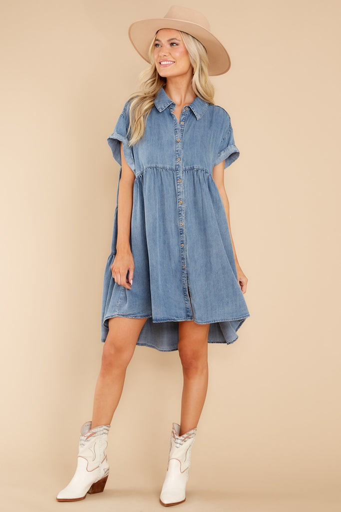 Only Way To Be Medium Wash Chambray Dress | Red Dress 