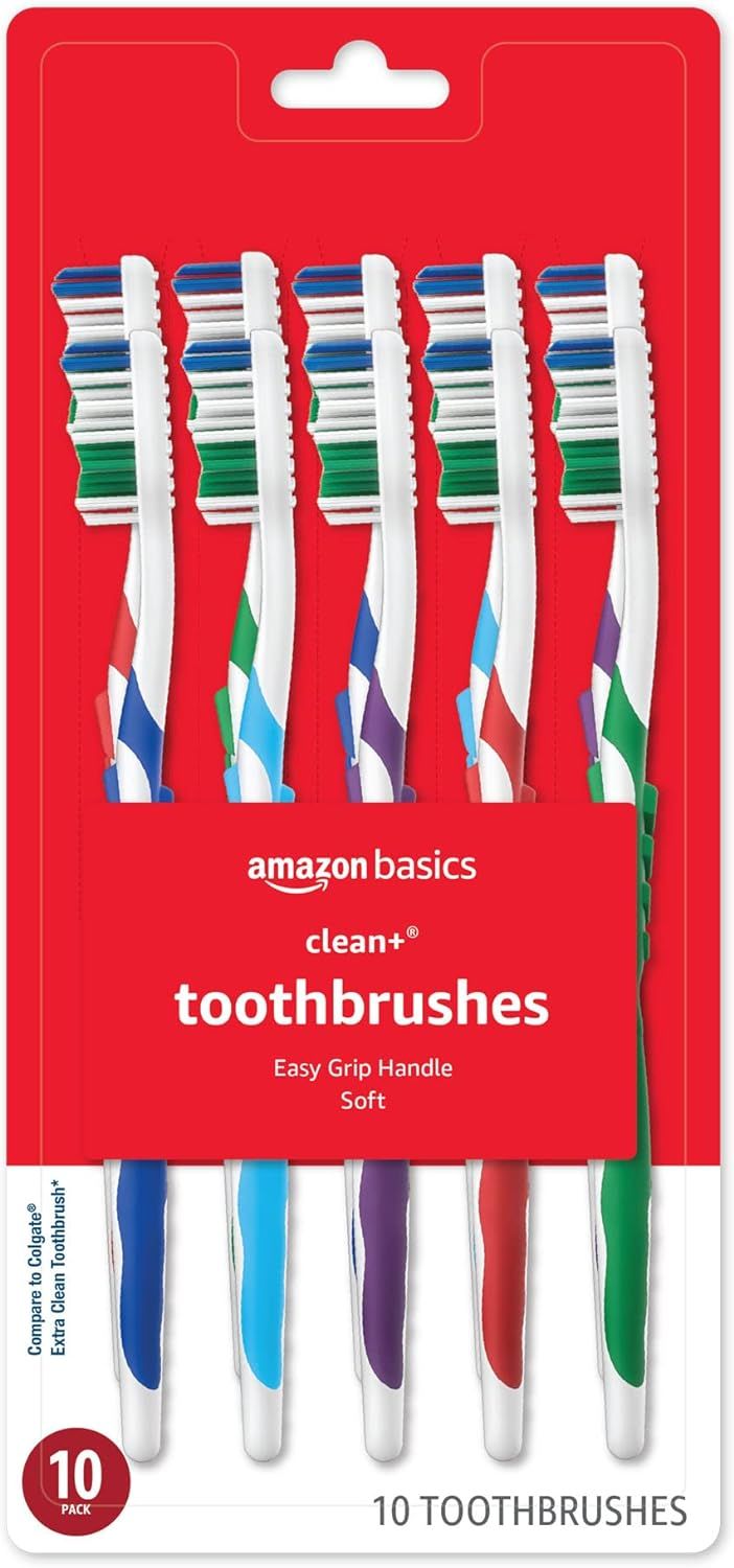 Amazon Basics Clean Plus Toothbrushes, Soft, Full, 10 Count, 1 Pack (Previously Solimo) | Amazon (US)