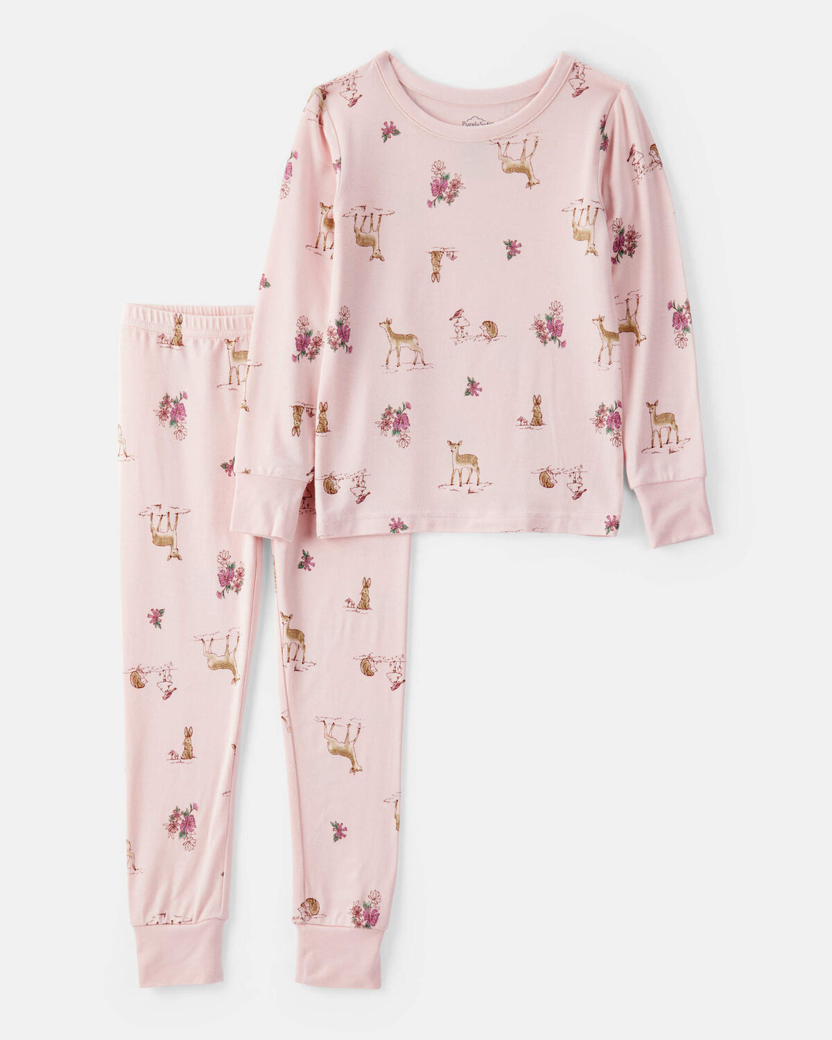 Girls Deer & Floral Print PurelySoft Long-Sleeve 2-Piece Pajamas - Pink | Carter's Inc
