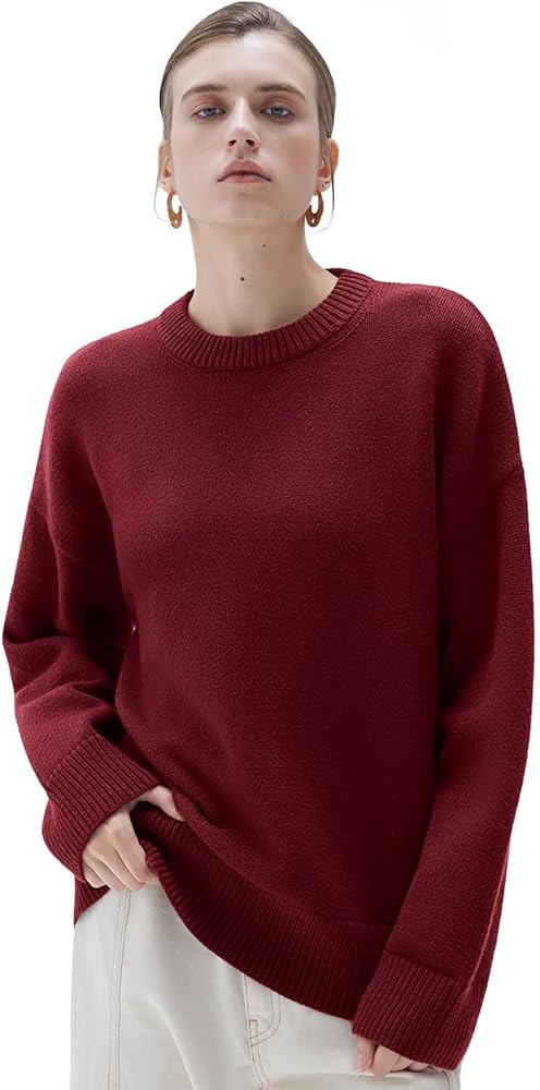 SUUKSESS Women Cashmere Blend Oversized Crew Neck Long Sleeve Pullover Sweaters | Amazon (US)