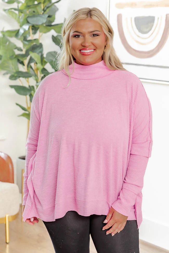 Know Me Well Pink Ribbed Mock Neck Blouse | Pink Lily