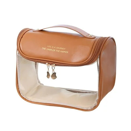 Clear Cosmetic Bag, Make up Organizer, Waterproof, Large Capacity with Handle, Portable Clear Makeup Bags Travel Toiletry Bag for Toiletries Coffee | Walmart (US)
