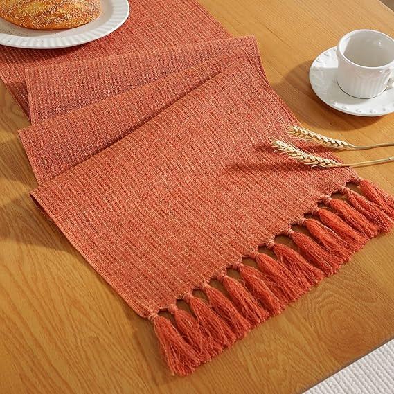 Laolitou Rustic Fall Table Runner with Tassels, Boho Farmhouse Thanksgiving Table Runners 72 Inch... | Amazon (US)