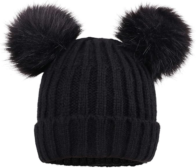 Cable Knit Beanie with Faux Fur Pompom Ears | Amazon (US)