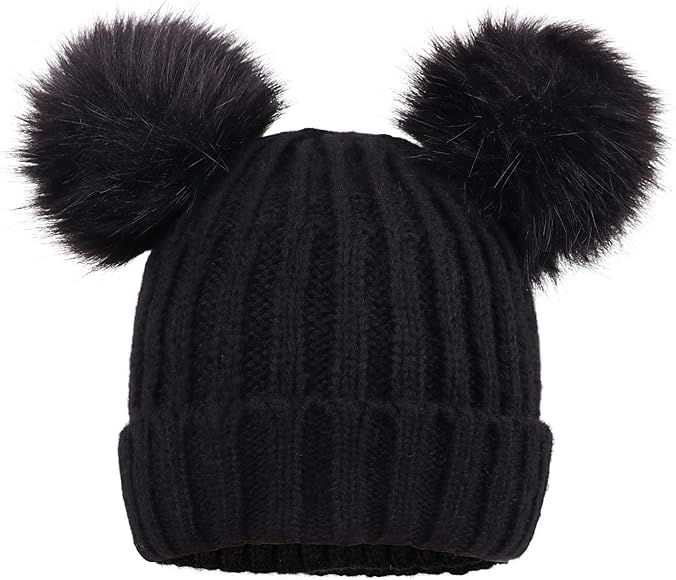 Cable Knit Beanie with Faux Fur Pompom Ears | Amazon (US)