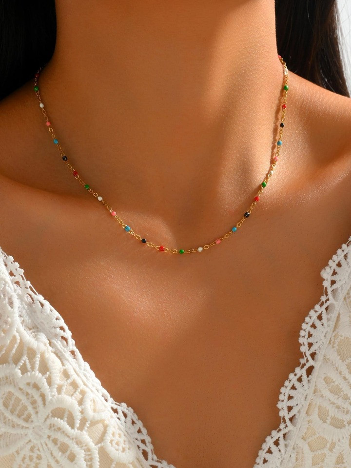 1pc Fashion Colorful Bead Decor Chain Necklace For Women For Spring Summer Vacation Decoration | ... | SHEIN