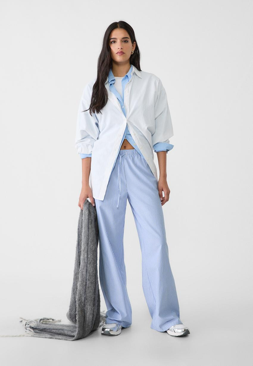 Flowing striped poplin trousers | Stradivarius (UK)