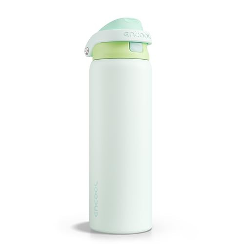 ENCOOL Leakproof Insulated Water Bottle with Straw Dual-Sip Water Bottle Bag-Safe Design for Work, Commute & Gym – Keeps Drinks Cold All Day, 32 oz, Lime White | Amazon (US)