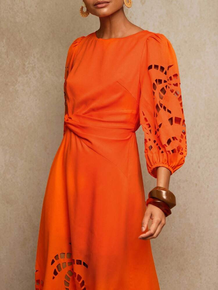 Travachic Solid Color Woven Dress For Women, Vacation,Fall Winter Clothes, Christmas Party, New Year, Wedding Guest Outfits, Elegant Graduation, Luxury Prom Dress, Casual Outfits Orange Dress In Women, Lantern Sleeve Dress,Christmas Party Clothes, New Year Look, Thanksgiving Outfits, Elegant Dresses Party, Luxury Evening Dresses For Weddings | SHEIN