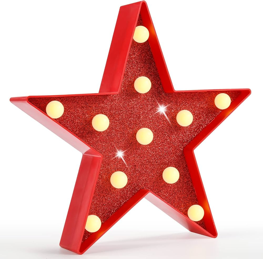 Pooqla Star Marquee Lights LED Red Battery Powered | Amazon (US)