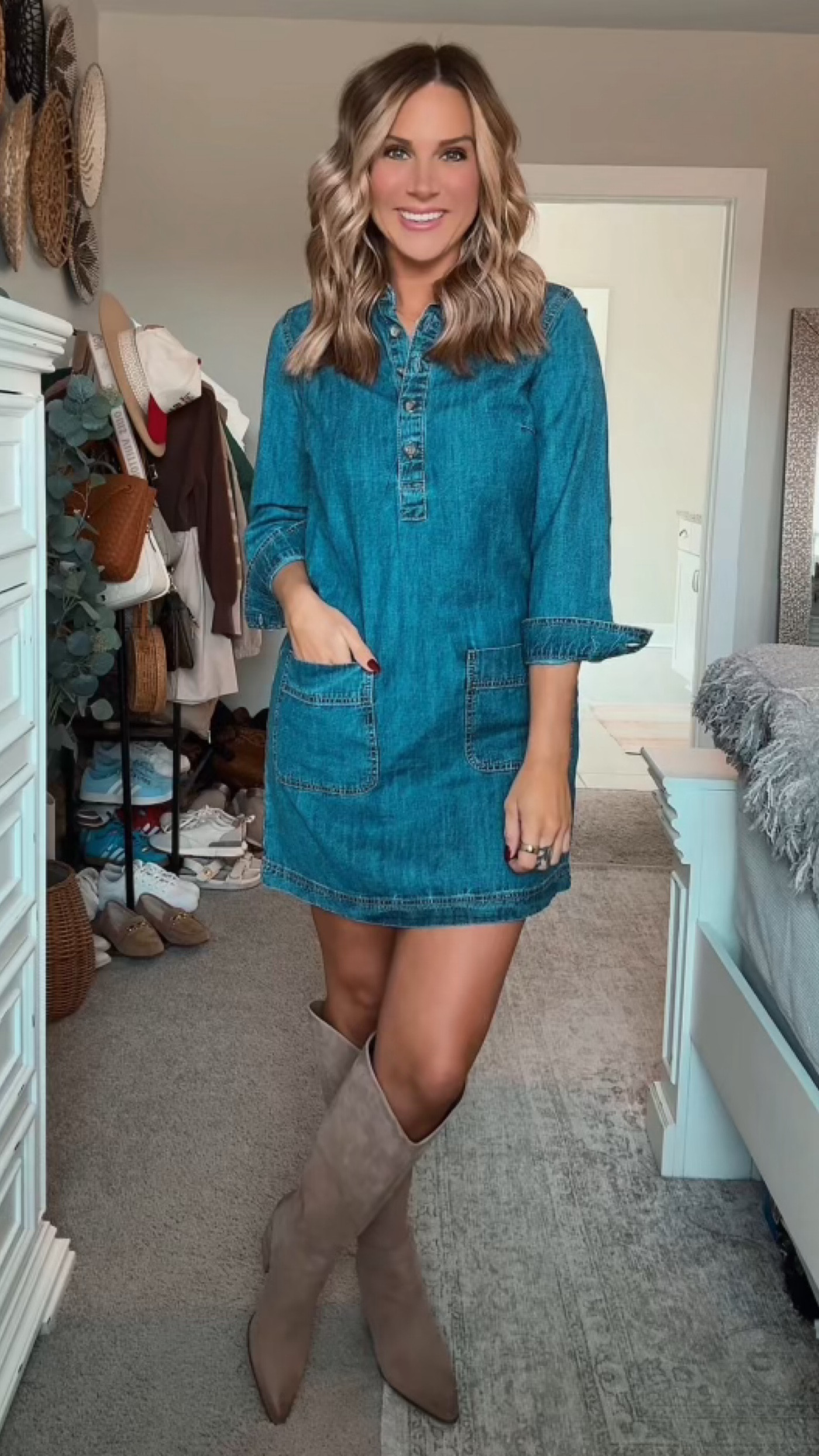 I can never have enough denim dresses! They’re so versatile and great for all seasons. I love the sleeve length on this and the half button up. I paired with cowboy boots for a fall concert look! But this jean dress could be a go to for brunch, coffee, or even church!

#LTKFindsUnder50 #LTKSeasonal #LTKMidsize