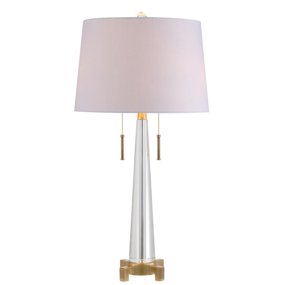 JONATHAN Y Zoe 29.5 in. 2-Light Clear/Brass Gold Crystal Table Lamp | The Home Depot