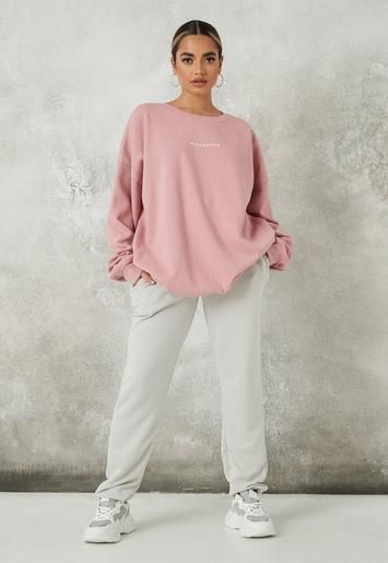 Pink Washed Missguided Extreme Oversized Brushed Back Sweatshirt | Missguided (US & CA)