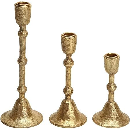 Brass Candlestick Holders Set of 3 - Gold Candle Holders for Candlesticks, Candlestick Holders fo... | Amazon (US)