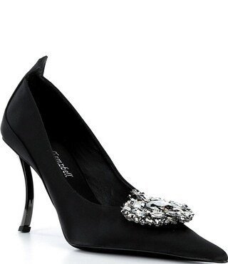 Jeffrey Campbell Parliament Satin Curved Heel Jewel Brooch Pumps - 6.5 | Dillard's
