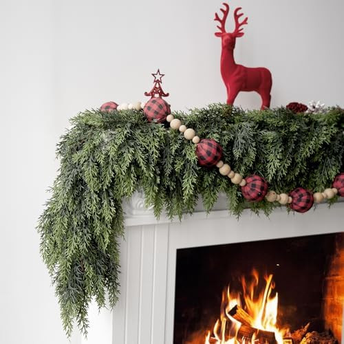 6FT Christmas Cedar Garlands, Real Touch Winter Cedar Pine Garland with Soft Thickness Pine, Gree... | Amazon (US)