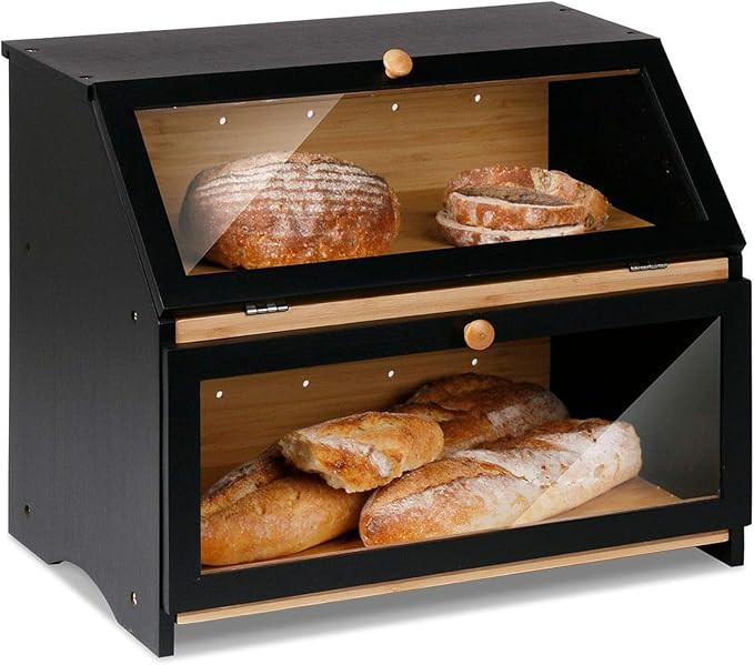 HOMEKOKO Double Layer Large Bread Box for Kitchen Counter, Wooden Large Capacity Bread Storage Bi... | Amazon (US)
