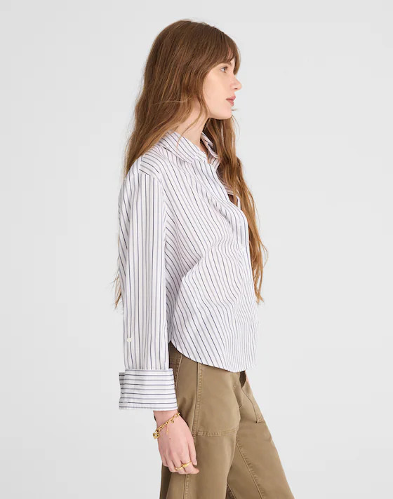 Poplin Easy Y-Neck Button-Up Shirt | Madewell | Madewell