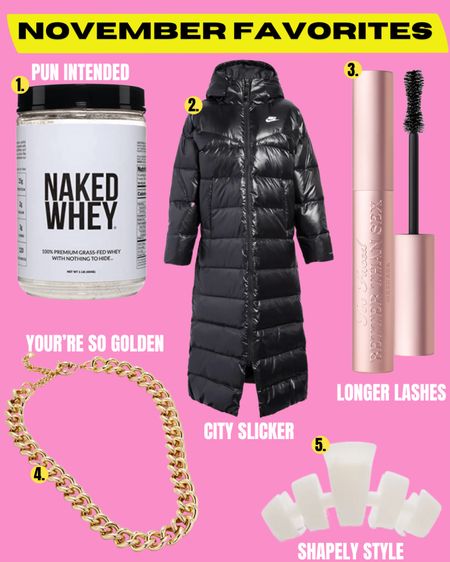 Here’s what I bought this month:

1. Clean protein powder 
2. Parka puffer jacket 
3. Mascara 
4. Gold chain necklace 
5. White claw clip

#LTKSeasonal #LTKbeauty #LTKGiftGuide