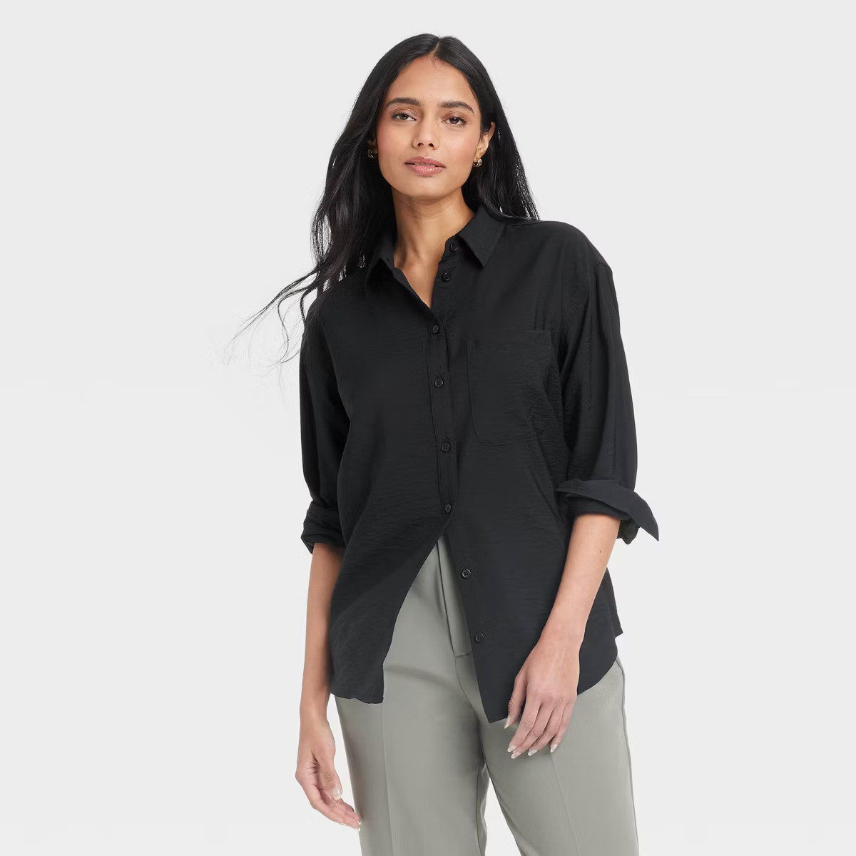 Women's Oversized Long Sleeve Crinkle Button-Down Shirt - A New Day™ | Target