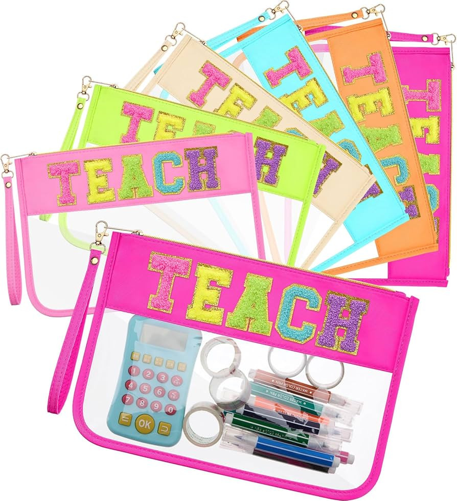 Kacctyen 6 Pcs Teach Bags Chenille Letter Clear Zipper Makeup Bags Teacher Appreciation Gifts Cos... | Amazon (US)