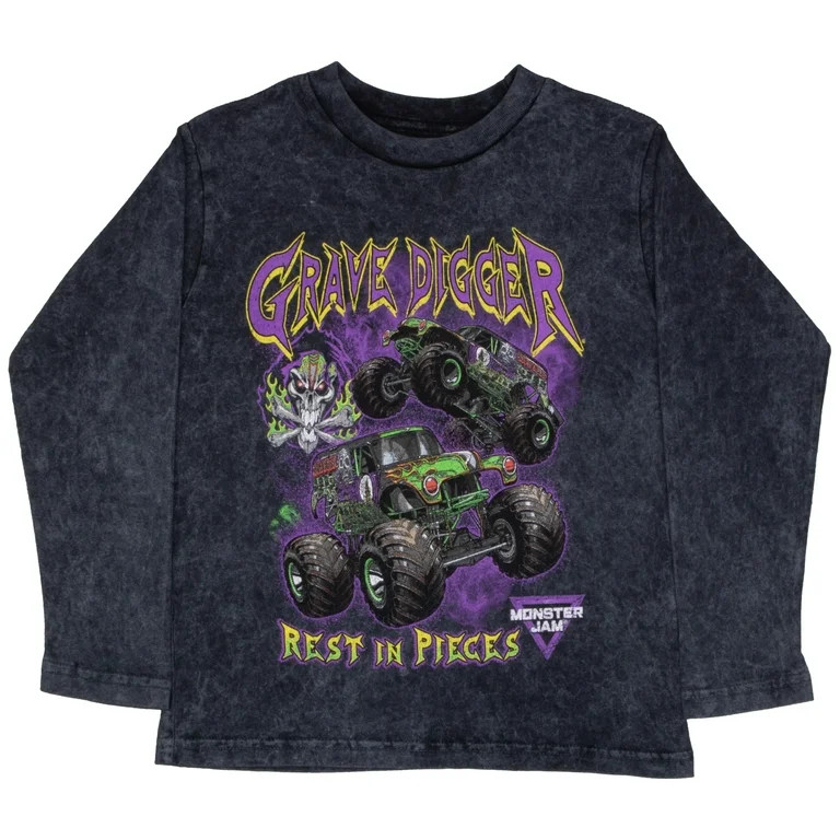 Monster Jam Grave Digger Graphic Long Sleeve Crewneck T-Shirt (Little Boys & Big Boys), Sizes 4... | Walmart (US)