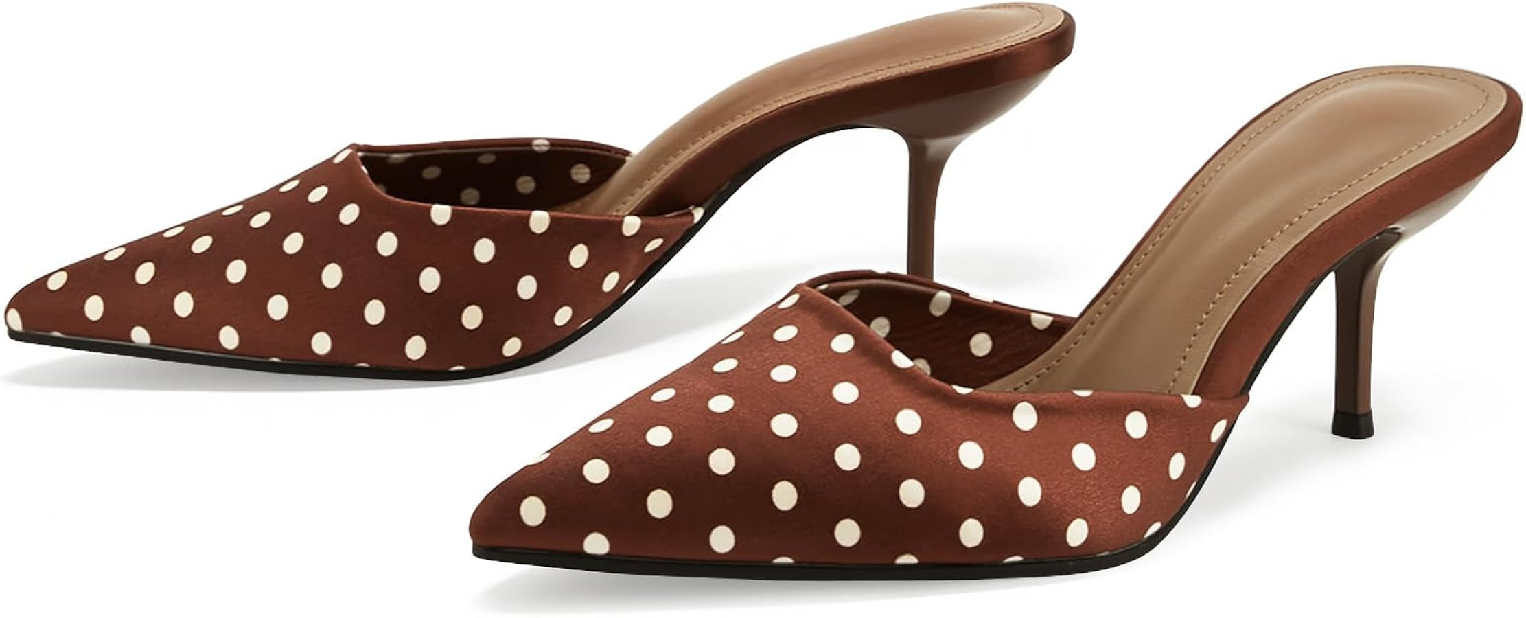 baobeijiadao Pointed Toe Heels for Women Polka Dot Heeled Mules Backless Pumps Satin Heeled Sanda... | Amazon (US)