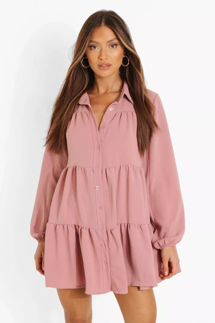 Tiered Smock Shirt Dress | boohoo (US & Canada)