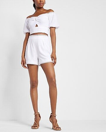 Two Piece Set: Twist Front Cropped Top + Eyelet Trim Short | Express