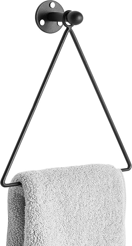 MyGift Modern Wall Mounted Metal Black Towel Ring for Bathroom, Triangular Hand Towel Holder | Amazon (US)