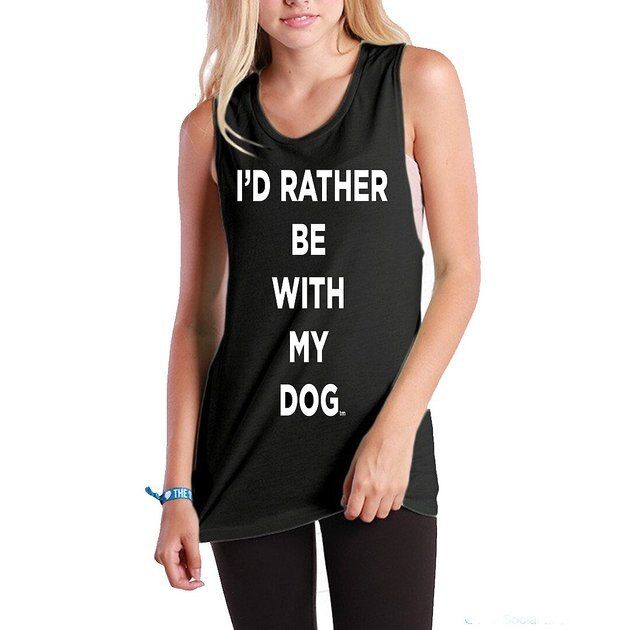 I'D RATHER BE WITH MY DOG Women's Solid Muscle Tank Top, Black, Medium - Chewy.com | Chewy.com