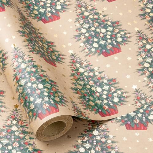 RUSPEPA Kraft Christmas Wrapping Paper Roll, Mini Roll, Gold Foil Christmas Tree Design, Elegent ... | Amazon (US)