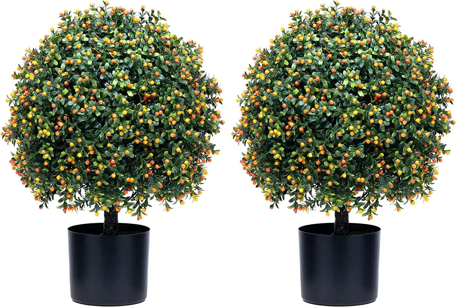 Two 24''T Artificial Boxwood Topiary Ball UV Resistant Artificial Boxwood Plants for Indoor Outdo... | Amazon (US)
