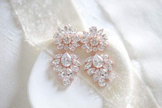 Rose Gold Bridal Earrings Chandelier Earrings Wedding - Etsy | Etsy (US)