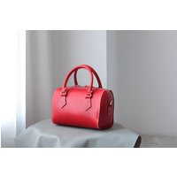 Handmade Red Leather Boston Bag Women's Barrel Bag | Etsy (US)