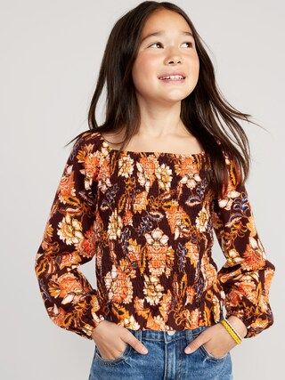Long-Sleeve Printed Jersey-Knit Smocked Top for Girls | Old Navy (US)