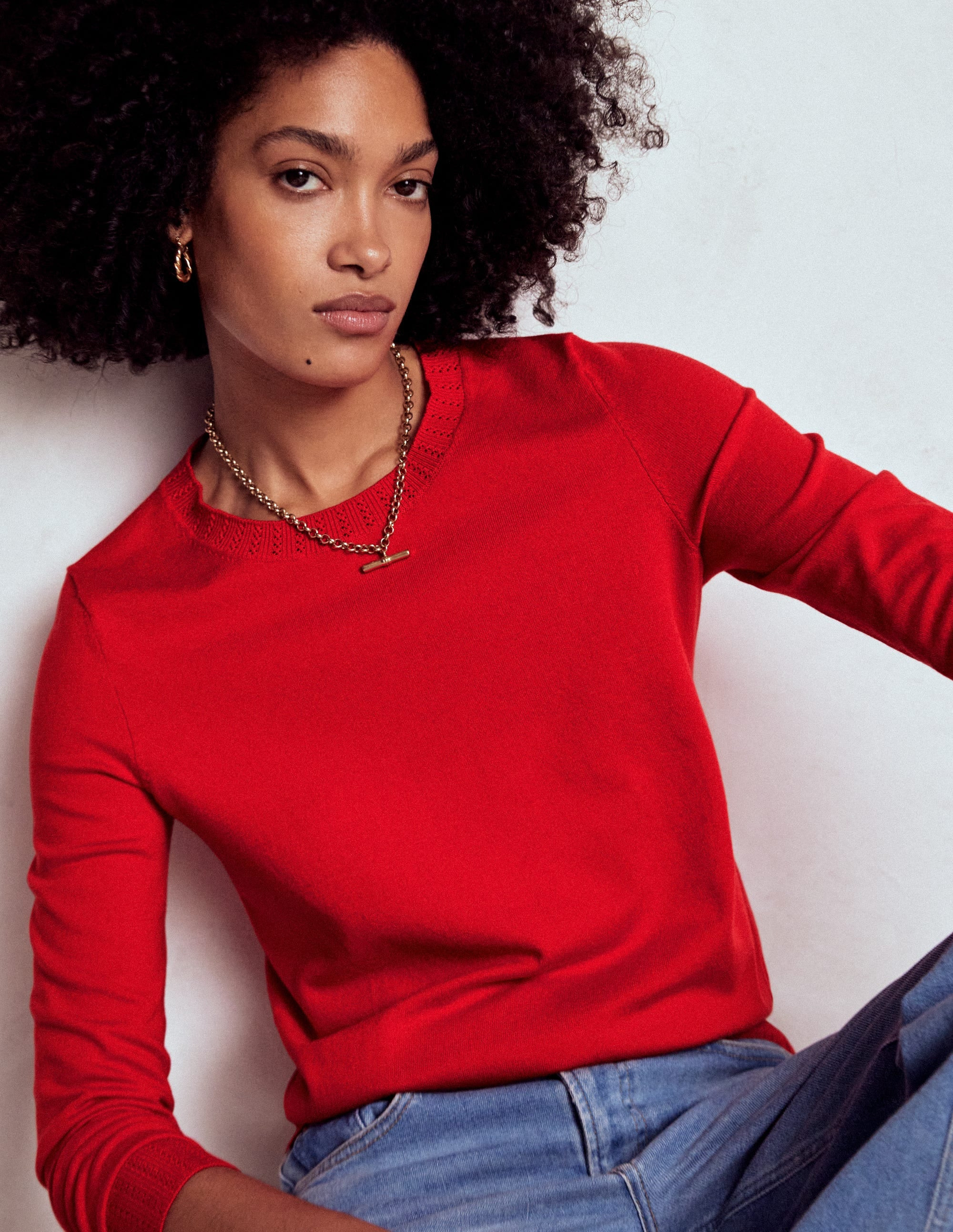 Emilia Cotton Crew Sweater-Poppy Red | Boden (US)
