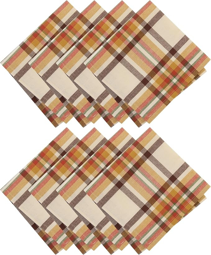 Elrene Home Fashions Russet Harvest Woven Plaid Cotton Dinner Napkins for Fall/Thanksgiving, Set ... | Amazon (US)