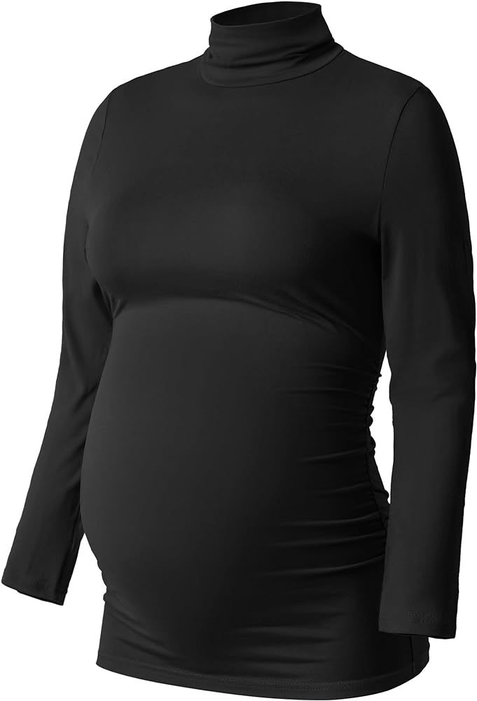 Amazon.com: Maternity T Shirts Turtleneck for Women Long Sleeve Under Scrub Casual Black S : Clot... | Amazon (US)