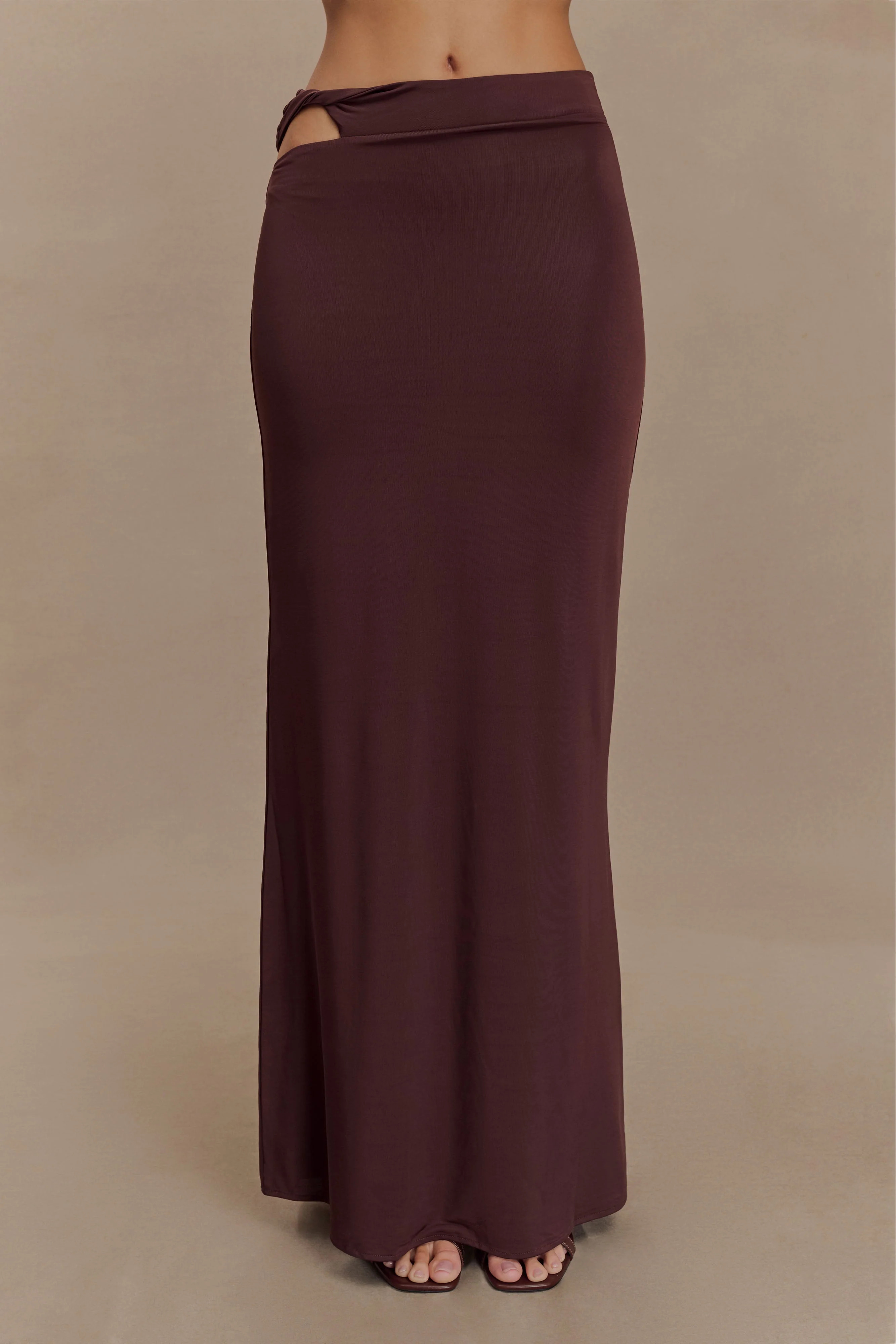 Haven Slinky Twist Midi Skirt - Chocolate | MESHKI US