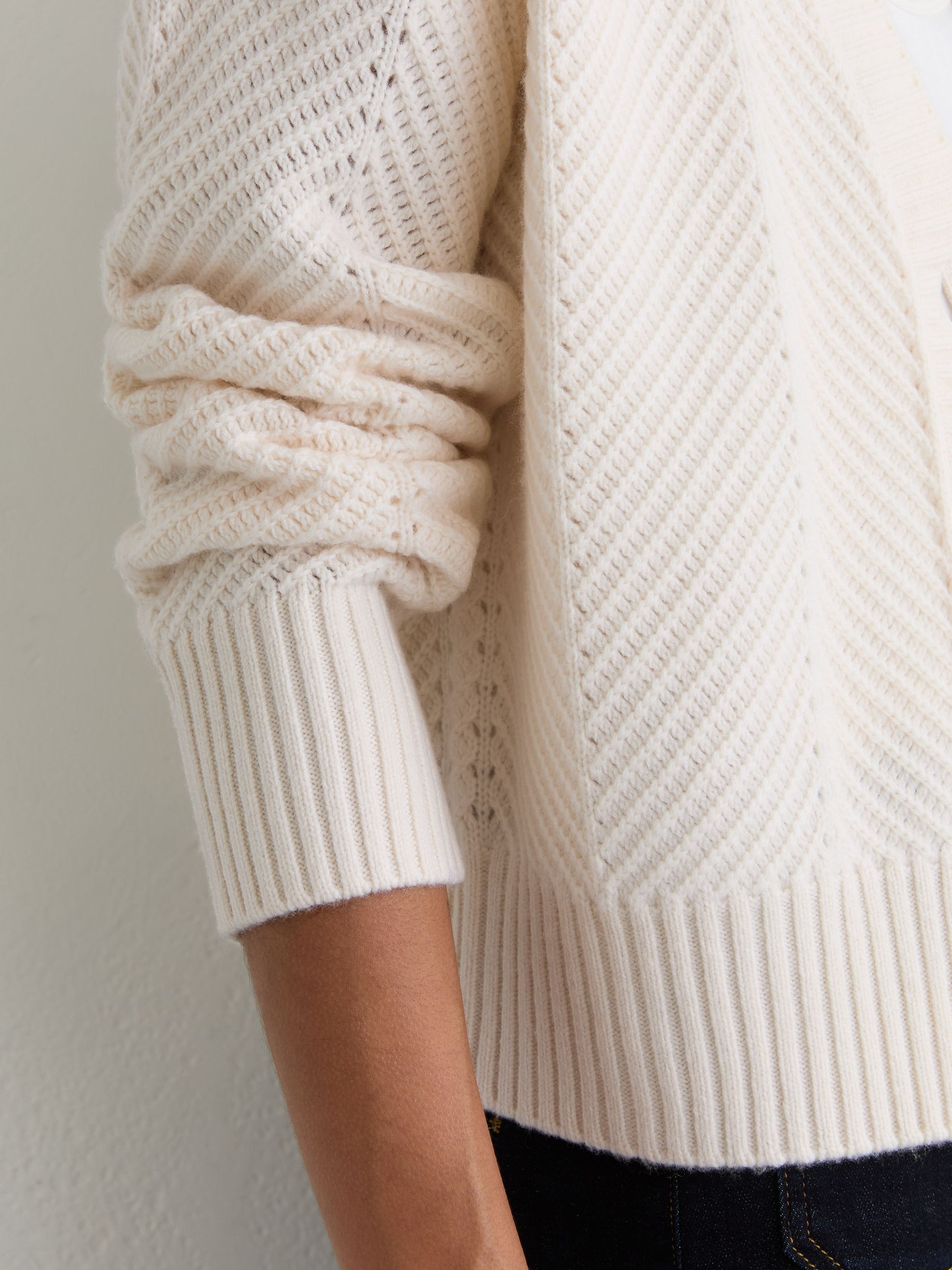 Wool-Cashmere Chevron-Stitch Cardigan in Ivory | Reiss UK