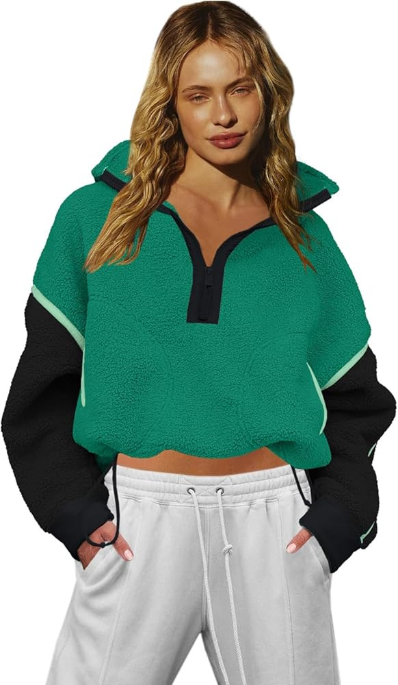 LAMISSCHE Half Zip Sweatshirt Women Oversized Sherpa Jacket V Neck Fleece Pullover Hoodie with Po... | Amazon (US)