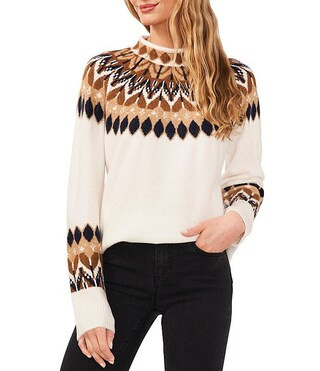 CeCe Jersey Long Sleeve Funnel Neck Fair Isle Print Sweater | Dillard's | Dillard's