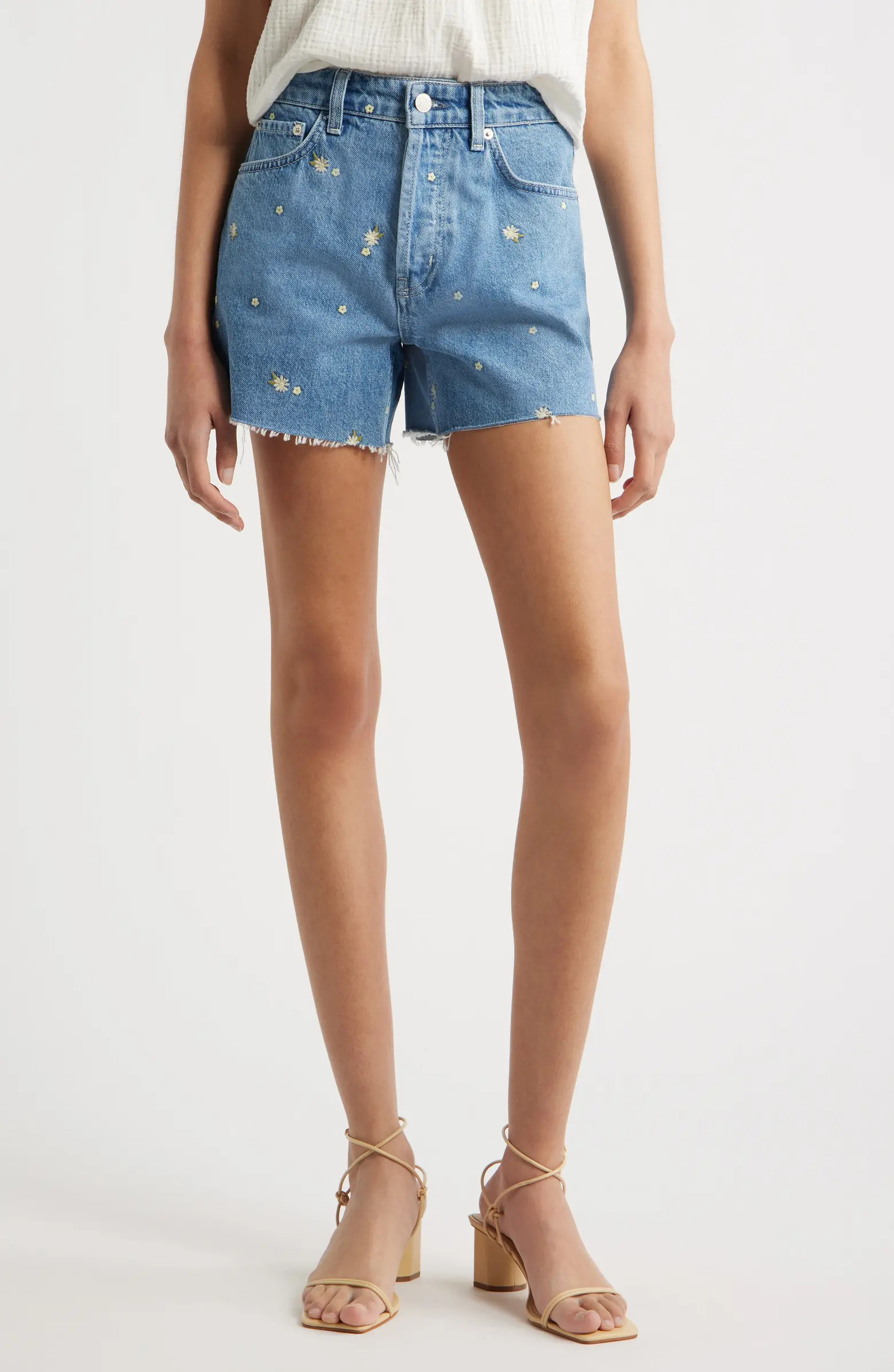 Rails Mesa Flower Embroidered High Waist Cutoff Denim Shorts | Nordstrom | Nordstrom