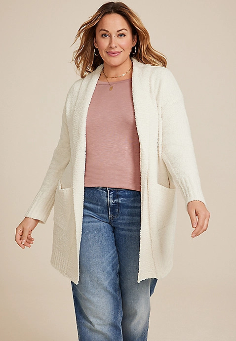 Plus Size Teddy Knit Pocket Cardigan | Maurices