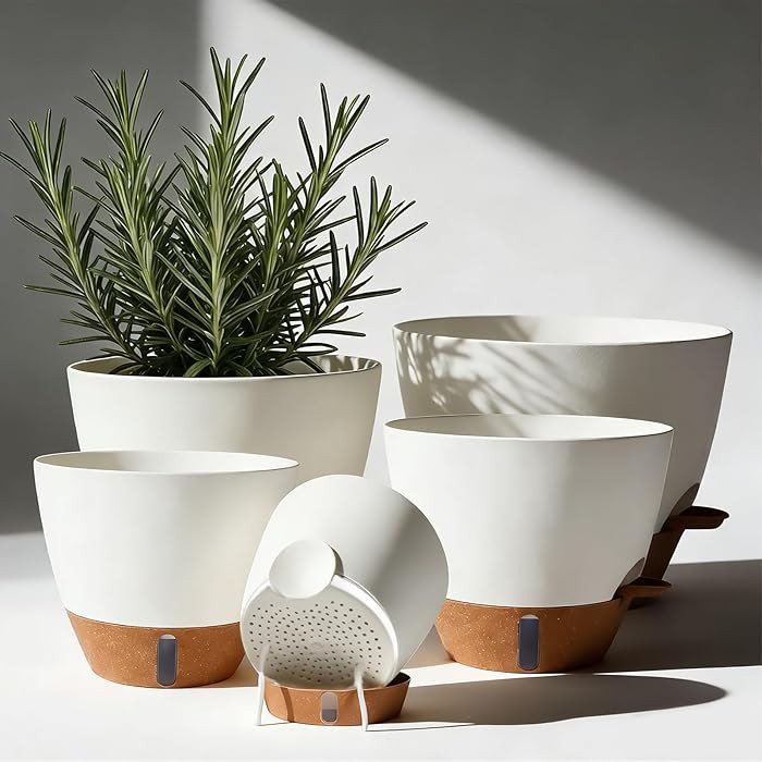 7/6.5/6/5.5/5 Inch Self Watering Pots, Plastic Flower Pots with Multi Mesh Drainage Holes and Dee... | Amazon (US)